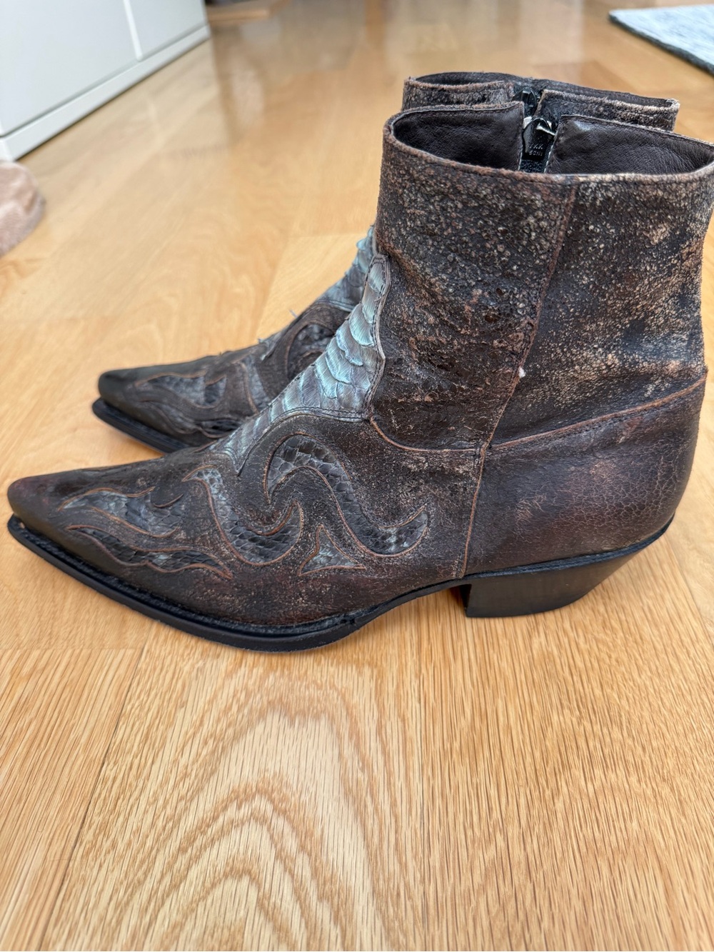Sendra Men's Brown Western Ankle Boots with Teal Python Inlay, US Size 10 1/2 - Picture 3 of 11